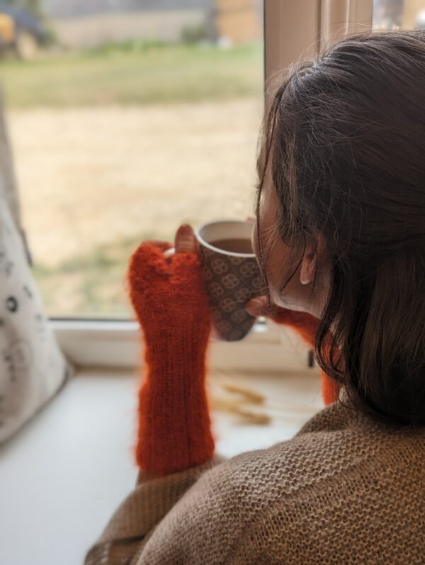 Mitaine torsade - mohair et soie - Tricotée main – Image 3