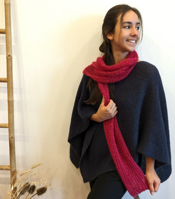 echarpe mohair et soie rose fushia framboise tricotée main